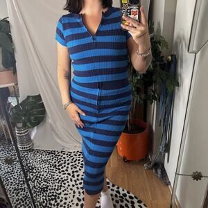 Anthropologie Daily Practice Striped Crop Top and Midi Pencil Skirt Set Blue XS